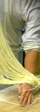 photograph of hand-pulled Korean noodles